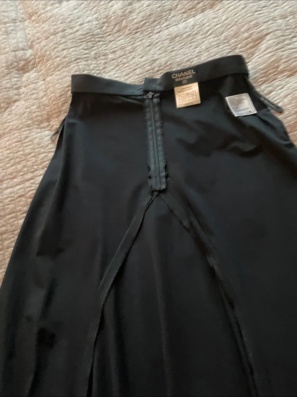 CHANEL Authentic Black Maxi Skirt with Fluid A-Line Draping